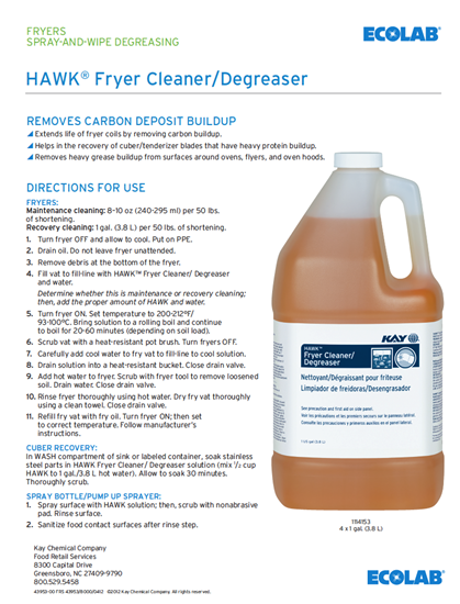 Picture of FRS Hawk Fryer Cleaner/ Degreaser Sell Sheet