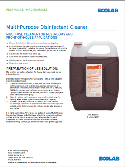 Picture of FRS Multi-Purpose Disinfectant Cleaner Sell Sheet- Snap Pak