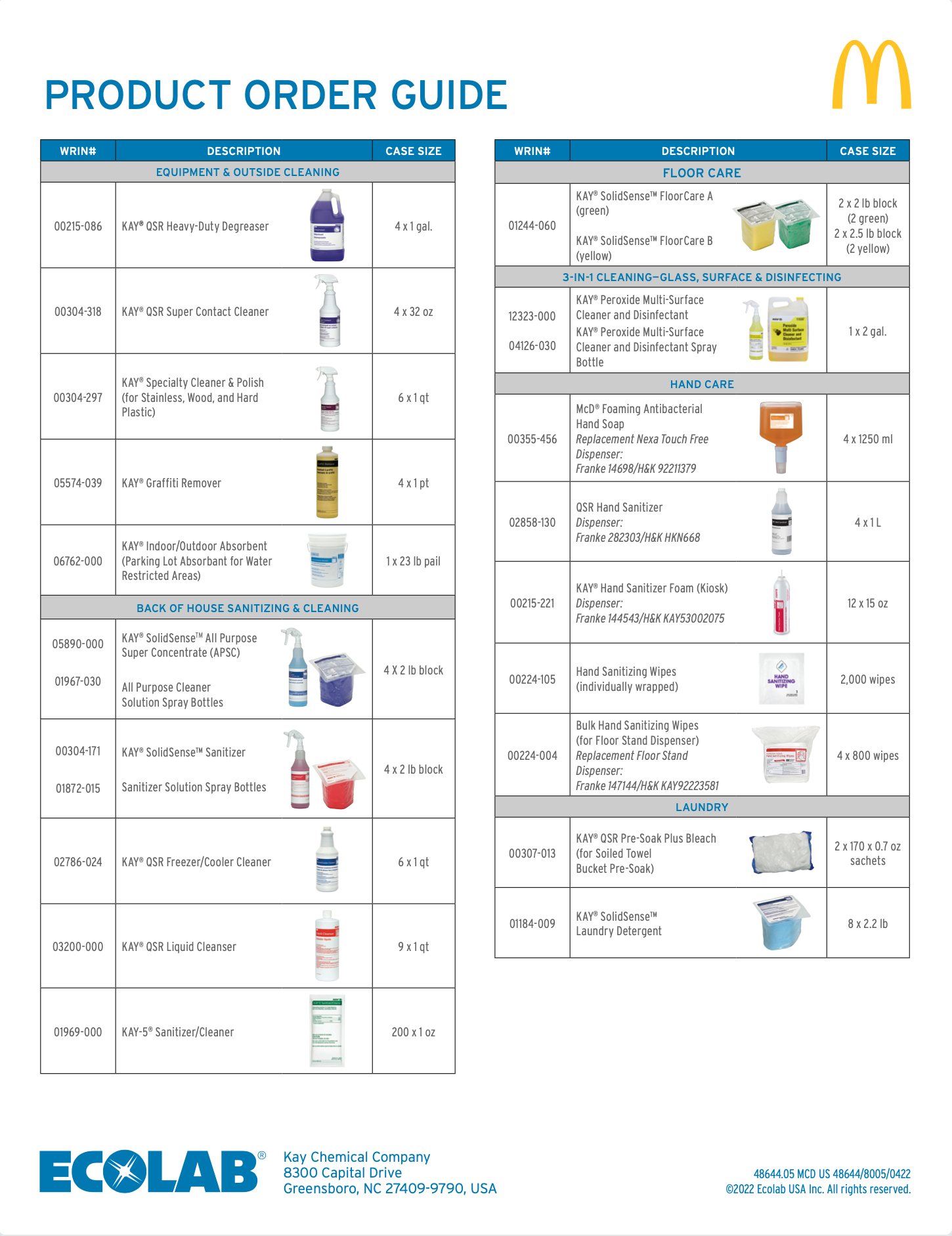 ECOLAB® Literature Ordering Portal. McD Product Order Guide