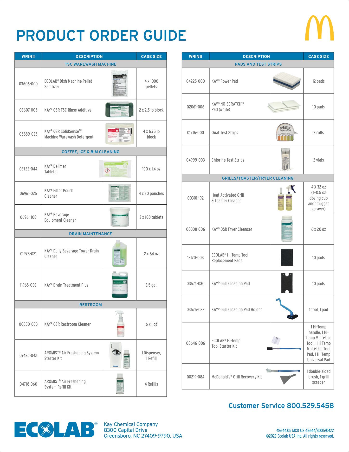 ECOLAB® Literature Ordering Portal. McD Product Order Guide